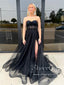 Strapless Sweetheart Neck Party Dress Sparkly Black Prom Dress with High Slit ARD3047