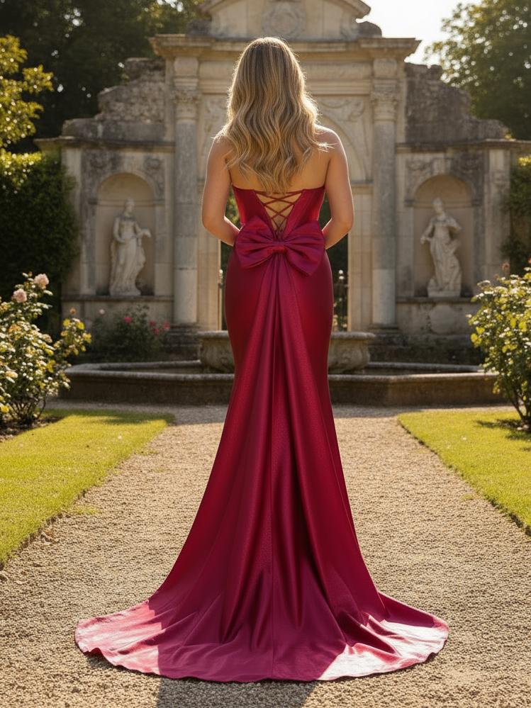Strapless Sweetheart Neck Sheath Long Burgundy Prom Dresses with Train ARD3190 Strapless Sweetheart Neck Sheath Long Burgundy Prom Dresses with Train ARD3190