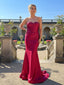 Strapless Sweetheart Neck Sheath Long Burgundy Prom Dresses with Train ARD3190