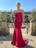 Strapless Sweetheart Neck Sheath Long Burgundy Prom Dresses with Train ARD3190-SheerGirl