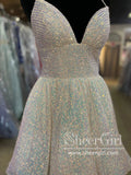 Strips Sequins Lace A Line Sparkly Short Prom Dress Backless Homecoming Dress ARD3154-SheerGirl