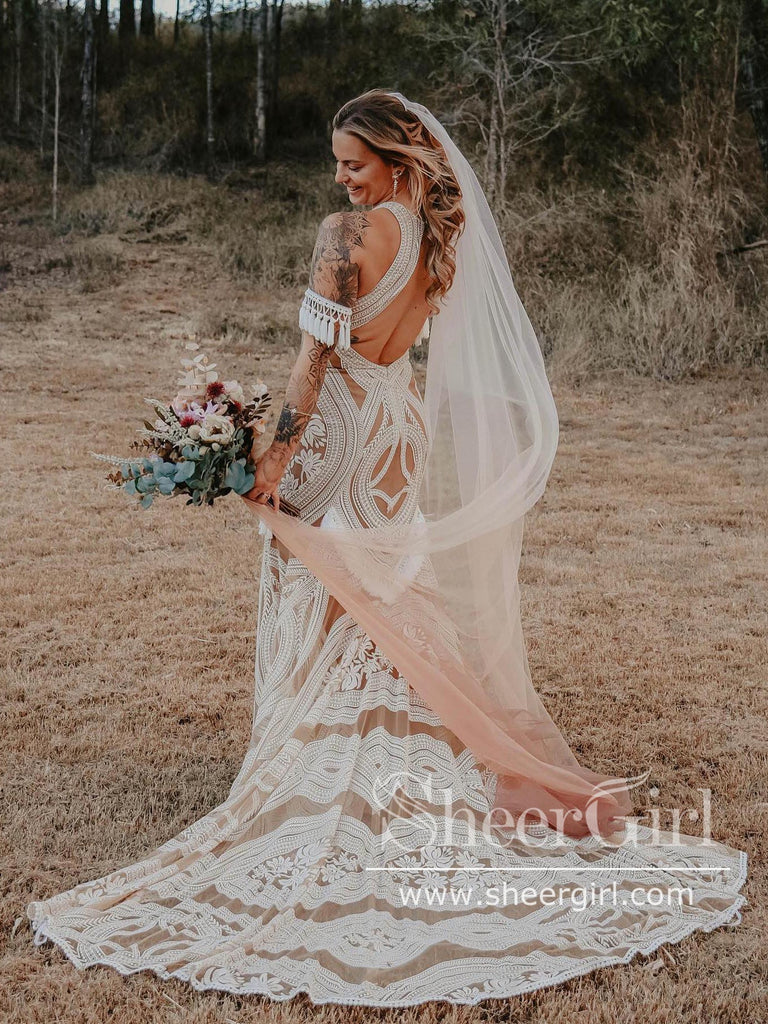 Buy Unique Mermaid Off The Shoulder Ivory Lace Beach Wedding Dress Bridal  Dresses Online – jolilis