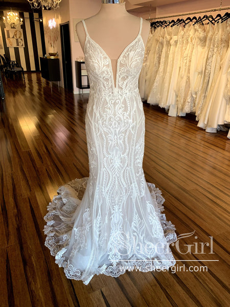 Stunning Bohemian Lace Wedding Gown Mermaid Boho Wedding Dress Beach Bridal Dress AWD2019