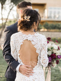 Stunning Boho Lace Sheath Wedding Dress with Keyhole Back Mermaid Wedding Gown AWD1953-SheerGirl