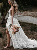 Stunning Floral Appliques Wedding Gown Sweetheart Neck Boho Wedding Dresses AWD1998-SheerGirl