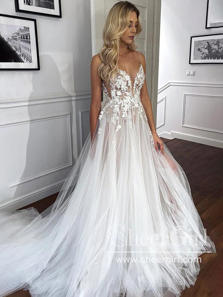 Stunning See Through Delicate Flower Lace Wedding Gown Sweetheart Neck Boho Wedding Dresses AWD2014 Stunning See Through Delicate Flower Lace Wedding Gown Sweetheart Neck Boho Wedding Dresses AWD2014