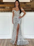 Stunning Sequins Floral Lace Off the Shoulder Prom Gown Mermaid Party Dress ARD3071-SheerGirl