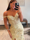 Stunning Sequins Floral Lace Off the Shoulder Prom Gown Mermaid Party Dress ARD3071-SheerGirl