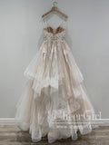 Sweetheart Neck Floral Lace Tulle Bridal Ball Gown Layered Floor Length Wedding Dress AWD1968-SheerGirl