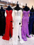 Sweetheart Neck Sparkly Prom Gown Sequins Appliqued Prom Dress with High Slit Party Dress ARD3084-SheerGirl