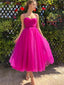Sweetheart Neckline Pleated Bodice Sparkly Organza Prom Dress Tea Length ARD3101