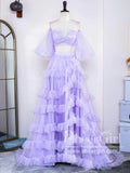 Two-Piece Tulle Prom Gown Ruffled Formal Dress Prom Dress with High Slit ARD3024-SheerGirl