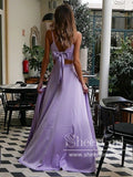 Two Pieces Spaghetti Straps Sweetheart Neckline Bow Tied Up Back Long Prom Dress ARD2589-SheerGirl