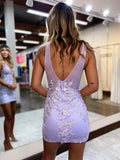 V Neck 3D Flower Appliques Short Prom Dress Mini Home Coming Dress ARD3099-SheerGirl