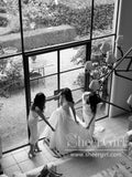 V-Neck High Slit Organza Wedding Dress with High Slit See Through Lace Bridal Dress AWD1960-SheerGirl