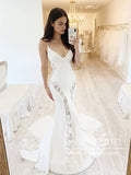 V Neck Lace CutMermaid Wedding Dress with Sweep Train AWD1977-SheerGirl