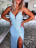 V Neck Sparkly Prom Gown 3D Flower Appliqued Prom Dress with High Slit ARD3070-SheerGirl