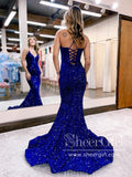 Velvet Sequins Sparkly Prom Gown V Neck Long Prom Dress ARD3082-SheerGirl