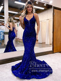 Velvet Sequins Sparkly Prom Gown V Neck Long Prom Dress ARD3082-SheerGirl