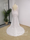 Vintage Embroidery Lace Mermaid Wedding Dresses Boho Bridal Gown with Long Sleeves AWD1770-SheerGirl