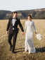 Vintage Embroidery Lace Mermaid Wedding Dresses Boho Bridal Gown with Long Sleeves AWD1770