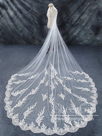 Vintage Floral Lace Cathedral Veil Bridal Veil Wedding Veil ACC1204-SheerGirl