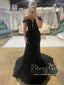 Vintage Floral Lace Off the Shoulder Prom Gown Mermaid Black Party Dress ARD3061