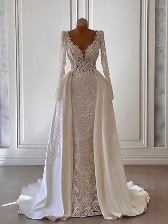 Vintage Lace Long Sleeves Wedding Dresses AWD2405-SheerGirl