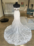 Vintage Strapless Floral Lace Wedding Gown Sweetheart Neck Mermaid Wedding Dress AWD1996-SheerGirl