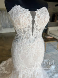 Vintage Strapless Floral Lace Wedding Gown Sweetheart Neck Mermaid Wedding Dress AWD1996-SheerGirl