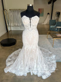 Vintage Strapless Floral Lace Wedding Gown Sweetheart Neck Mermaid Wedding Dress AWD1996-SheerGirl