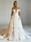Off Shoulder Lace Short Sleeve Floral Wedding Dress White