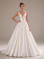 Satin Deep V-neck Ball Gown Wedding Dress with Lace-up Back Ivory