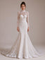 High Neck Long Sleeve Lace Mermaid Wedding Dress with Chapel Train White
