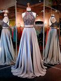 2 Piece Beaded Backless Chiffon Prom Dresses High Neck Open Back Formal Evening Gown ARD1003-SheerGirl