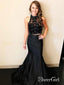 2 Piece Black Beaded Mermaid Prom Dresses for Junior Lace Bodice APD3428