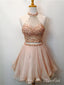 2 ks Halter Homecoming Dresses 2018 Blush Pink Krátké plesové šaty apd1832 
