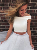 2 Piece Off the Shoulder Prom Dresses Ivory Beaded Tulle Quinceanera Dresses APD3417-SheerGirl