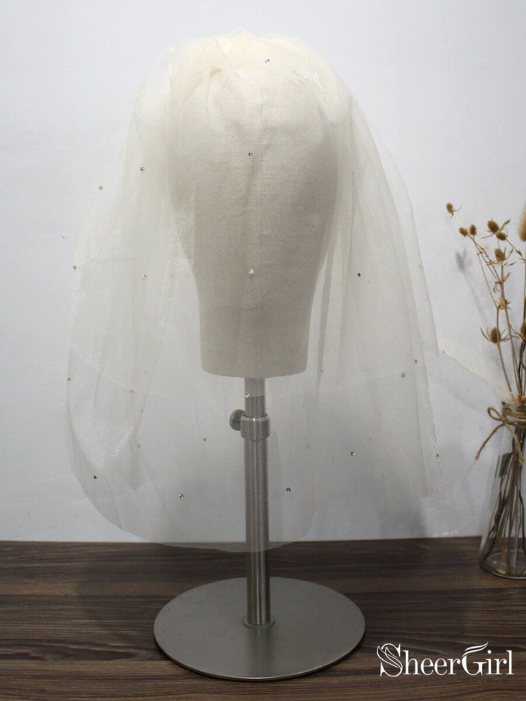 2 Tier Blusher Veil Shoulder Length Wedding Veils with Crystals ACC1080-SheerGirl