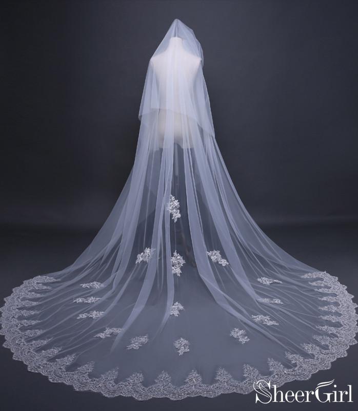 2 Tier Cathedral Lace Applique Wedding Veils ACC1074-SheerGirl