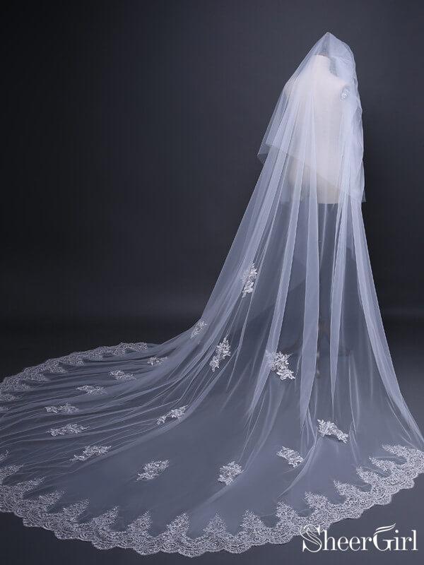 2 Tier Cathedral Lace Applique Wedding Veils ACC1074-SheerGirl