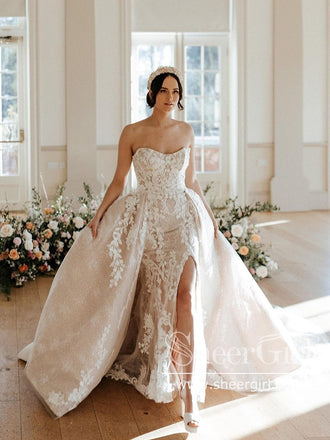 2 in 1 Luxury Wedding Gown Sparkly Mermaid Plus Ball Gown Wedding Dress AWD1951-SheerGirl