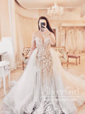 2 in 1 Off the Shoulder Lace Wedding Dress Mermaid Wedding Gown with detachable Train AWD1897-SheerGirl