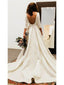 3/4 Sleeve Modest Wedding Dresses Backless Simple Long Sleeve Wedding Dress AWD1135