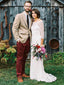 3/4 Sleeve Off the Shoulder Sheath Lace Wedding Dresses with See Through Top AWD1270
