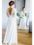 3/4 Sleeve See Through Backless Lace & Chiffon Rustic Wedding Dresses AWD1261-SheerGirl