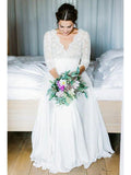 3/4 Sleeve See Through Backless Lace & Chiffon Rustic Wedding Dresses AWD1261-SheerGirl