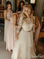 Svatební šaty s 3/4 rukávy Chantilly Krajka A-Line Bohemian Deep V Illusion Neck Deep AWD1663 