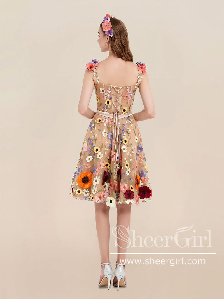 3D Colorful Floral Fairy Homecoming Dress Short Tulle Prom Dress ARD2844-SheerGirl