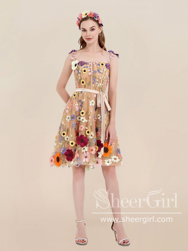 3D Colorful Floral Fairy Homecoming Dress Short Tulle Prom Dress ARD2844-SheerGirl